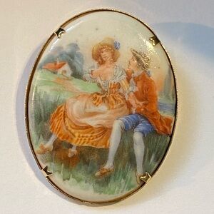 Vintage Porcelain Couple Brooch Pin
